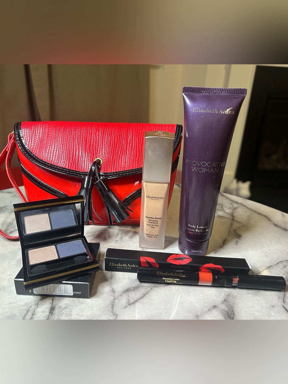Elizabeth Arden Makeup & Fragrance Set with Red Clutch makeup  Bag